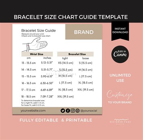 printable bracelet size chart.